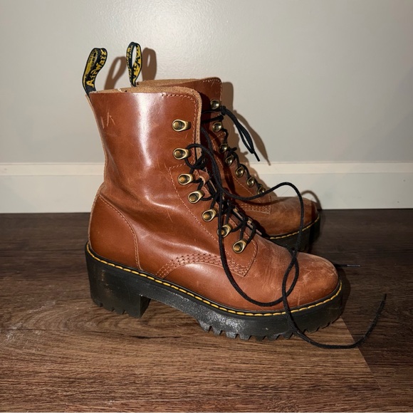 Dr. Martens Brown Leather Lace-Up Platform Combat Boots - Picture 4 of 5